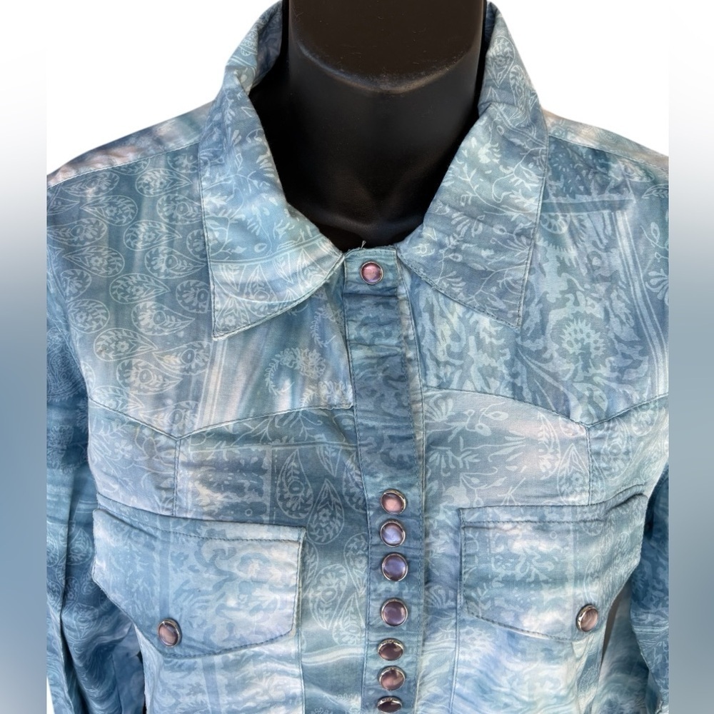 Scully Western Shirt Womens Long  Sleeve button down light blue Paisley size S - Picture 2 of 9